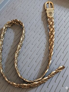 VTG 80s Metallic Gold Braided Woven Belt M/L Boho Disco Adjustable